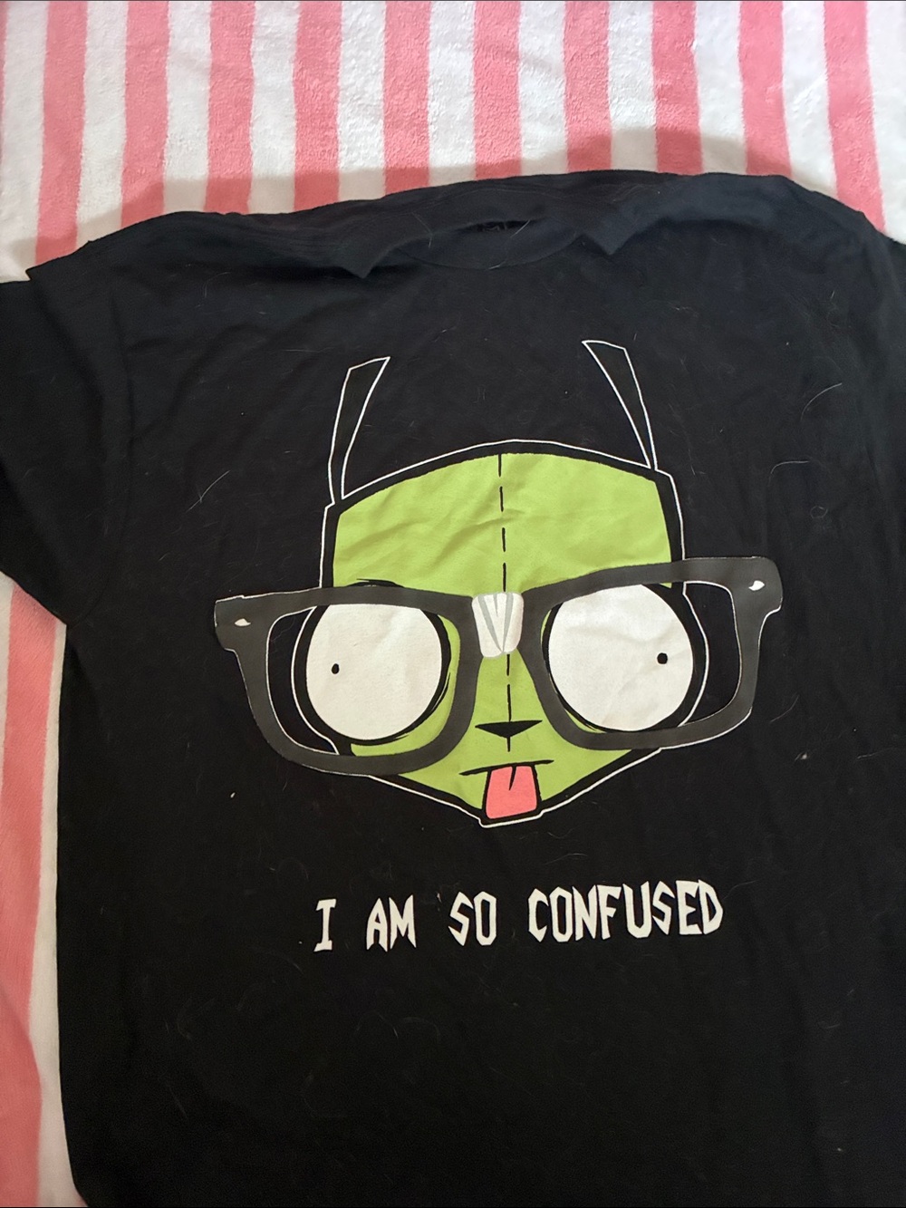Gir invader Zim misprinted tee with 3d nerd glasses